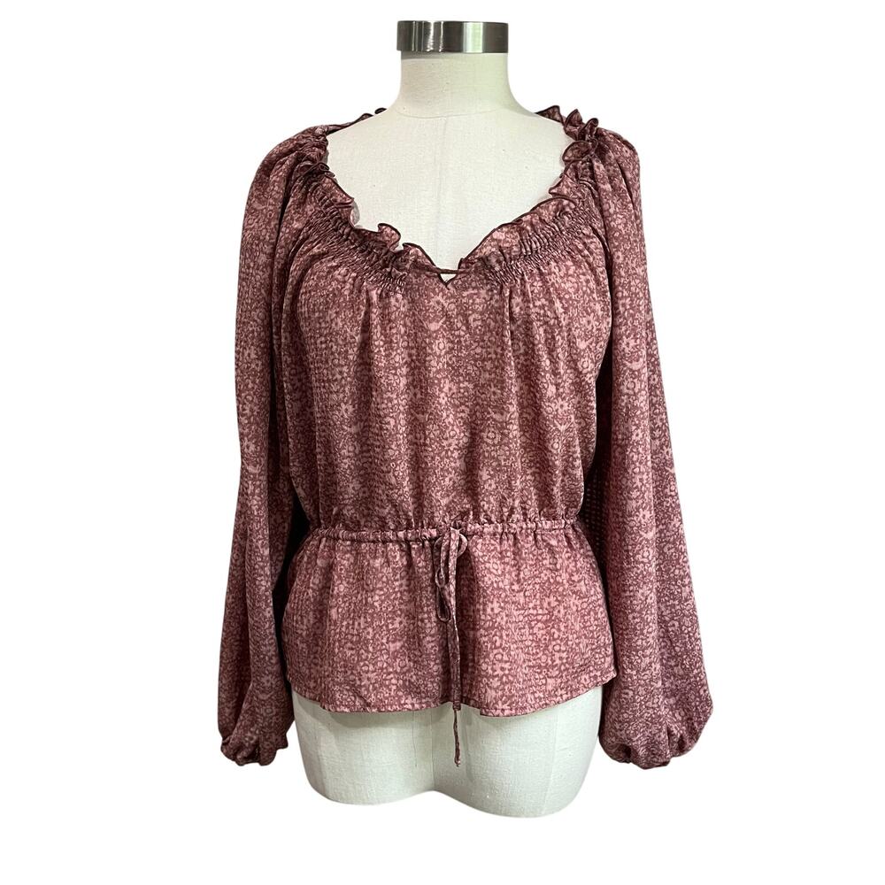 Universal Threads Mauve Pink Floral Ballon Sleeve Blouse Size XL
